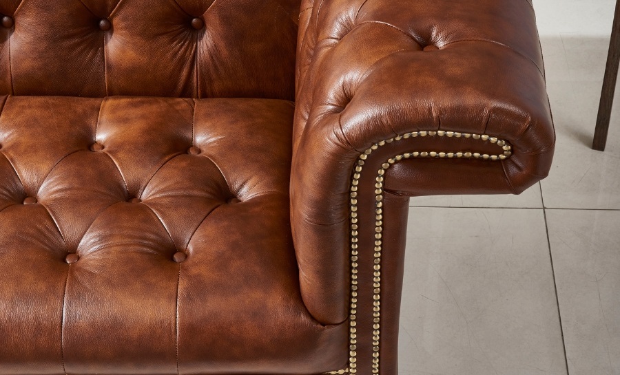 Chestnut Chesterfield 3 Seater Leather Sofa